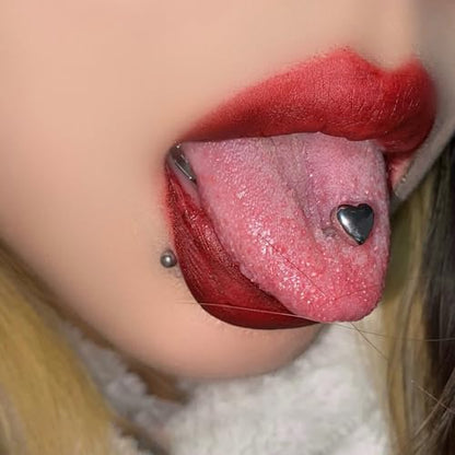 14G Heart Tongue Rings 316L Stainless Steel Tongue Barbell Straight Bar Tongue Piercing Jewelry for Women
