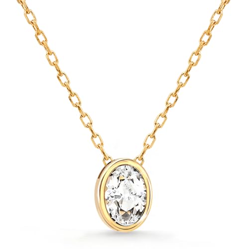 STORYJEWELLERY 925 Sterling Silver Cubic Zirconia Necklace, Rhinestone Necklace for Women, Gold Plated Pendant Necklaces, Bezel Solitaire Necklaces, Elegant Jewelry for Her