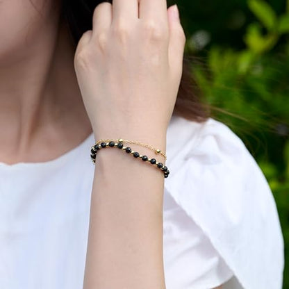 Farfume Crystal Beaded Bracelets for Women 4mm Natural Stone Jewelry Gifts | Natural Beads Gemstone,Handmade,Helper Tool,Yoga Protection,Hypoallergenic,Durability Wear - color: Black Obsidian-Purification