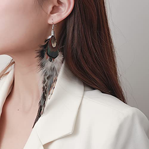 Bohemian Long Feather Earrings for Women Handmade Natural Dangle Tassel Jewelry - color: Style H