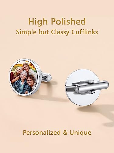 FindChic Stainless Steel Round Cufflinks with Custom Text/Picture/Monogram Letters 18K Gold Plated/Black Color for Men Groom Suits Shirts, with Gift Box - style: 02. custom photo-round (stainless steel)