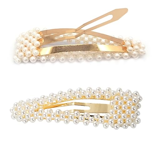 BlingKingdom 2pcs 3.3" Snap Pearl Large Hair Clips Pins Barrette Ties Hair for Bridesmaid Girls Women Childrens Gifts Party Wedding Daily Styling