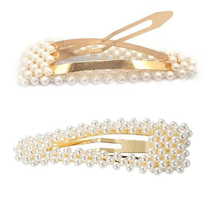 BlingKingdom 2pcs 3.3" Snap Pearl Large Hair Clips Pins Barrette Ties Hair for Bridesmaid Girls Women Childrens Gifts Party Wedding Daily Styling
