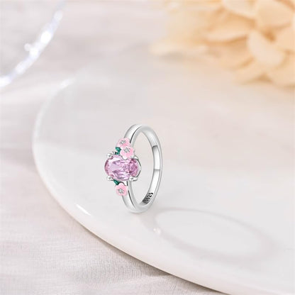 KUNSIR 925 Silver Cubic Zirconia Ring Size 7-9 Wedding Band Sterling Silver Eternity Ring Modern Style - style: Pink Flower Ring