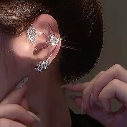BETHYNAS Glitter Rhinestone Butterfly Flower Ear Cuff Sparkly Non-Pierced Crystal Tassel Fake Earrings Climber Lady Ear Wrap Bridal Party Ear Jewelry for Women and Girls - color: Gold Wheat