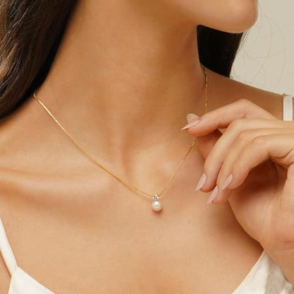 Plenky Pearl Necklaces for Women-14k Gold Plated Layered-Single Pearl Necklace Simple Pearl Choker Necklaces for Women Trendy Cute Gold Necklace Jewelry for Women Gifts - style: CZ Pearl Necklace