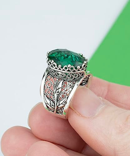 Filigranist 925 Sterling Silver Filigree Art Lace Embroidery Tulip Detailed Gemstone Women Cocktail Ring, Luxurious Gift Boxed - color: Emerald