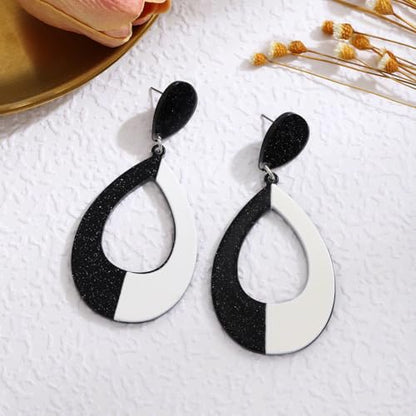 Black and White Acrylic Earrings Dangle Trendy Long Water Drop Earrings Fashion Geometric Resin Statement Earrings Boho Lightweight Jewelry for Women - style: Drop