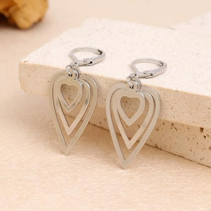 Jean Beau Drop Hoop Earrings for Women, Fasion Jewelry Gift - color: Sliver Hearts