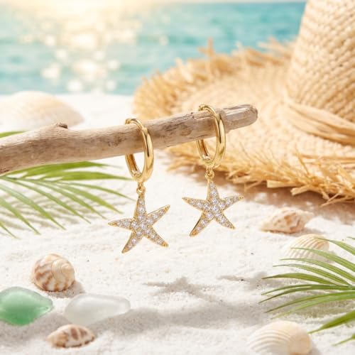 Jean Beau Drop Hoop Earrings for Women, Fasion Jewelry Gift - color: Gold Starfish