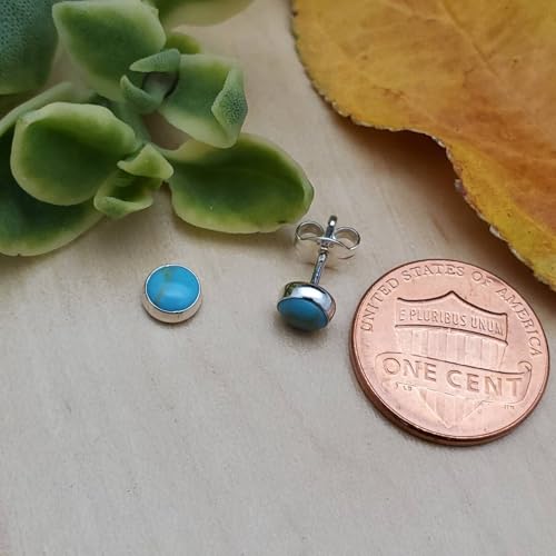 5 MM Natural Gemstone 925 Sterling Silver Hypoallergenic Studs Earrings Jewelry for Women Dainty Trendy Antiqued Silver Birthstone Earrings Jewelry Gifts for Women and Her - color: Turquoise