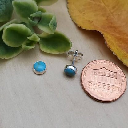 5 MM Natural Gemstone 925 Sterling Silver Hypoallergenic Studs Earrings Jewelry for Women Dainty Trendy Antiqued Silver Birthstone Earrings Jewelry Gifts for Women and Her - color: Turquoise