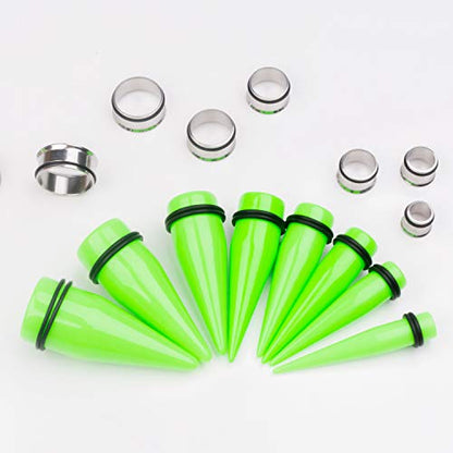 32 PCS 00G - 24mm Ear Taper Kit Gauge Stretching Kit | Hypoallergenic surgical Stainless steel Tapers Tunnels Plugs, body piercing jewelry for women and men - color: Green