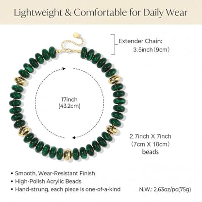 FIRAZIO Colorful Chunky Beaded Necklaces for Women | Trendy Statement Necklace Choker Necklace Boho Summer Beach Vacation Jewelry Gift - color: Green Beaded