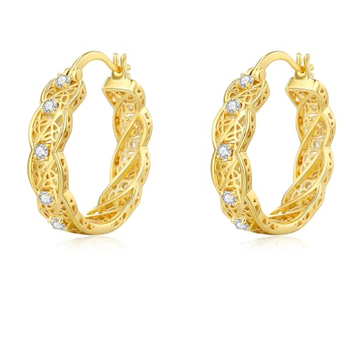 14K Gold Hoop Earrings for Women Thick Large Earrings Lightweight | Gold Plated Huggie Earrings for Women Hypoallergenic (with Gift Box) - color: Celtic-25MM
