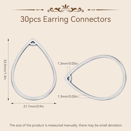 30PCS Teardrop Hollow Frame Pendant, Geometric Open Pendant Frame Earrings Beading Hoop Stainless Steel Linking Ring Connector for Jewelry Making Charms DIY Earrings Bracelets