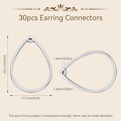 30PCS Teardrop Hollow Frame Pendant, Geometric Open Pendant Frame Earrings Beading Hoop Stainless Steel Linking Ring Connector for Jewelry Making Charms DIY Earrings Bracelets