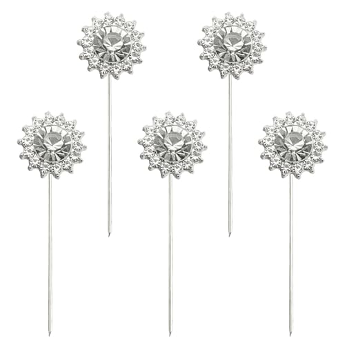 XGNG 24PCS Silver Alloy Diamond Flower Rhinestone Wedding Corsage Bouquet Pins - Round Diamond Crystal Floral Pins for Wedding Bridal Decoration