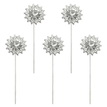 XGNG 24PCS Silver Alloy Diamond Flower Rhinestone Wedding Corsage Bouquet Pins - Round Diamond Crystal Floral Pins for Wedding Bridal Decoration