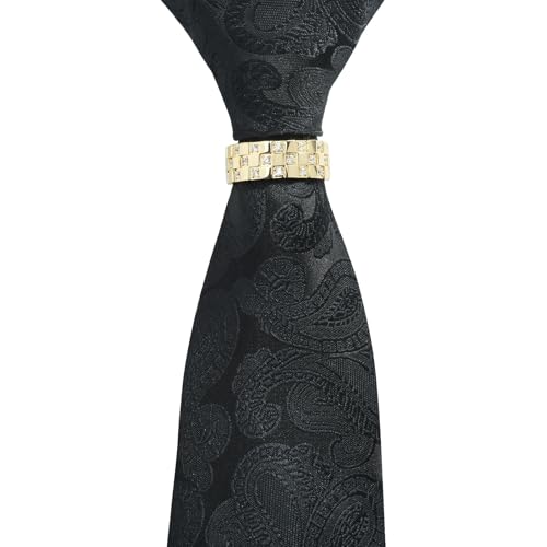 Sparkling Crystal Men's Neck Tie Ring Tie Clasp Necktie Clips Holder Tie Accessories with Box for Wedding Jewelry Gift - style: Gold Clips with Crystal Square