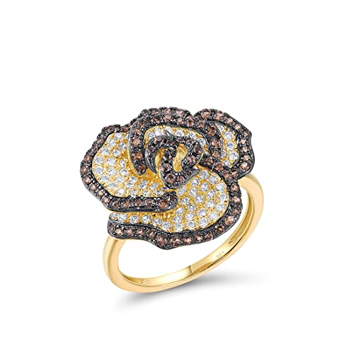 Santuzza Sterling Silver Gemstone Flower Ring for Women - color: [A]Rose-Brown
