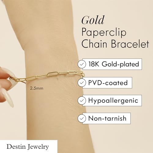 DESTIN Jewelry 18K Gold Plated Paperclip Chain Necklace, 2.5-6.5mm | Waterproof, hypoallergenic and tarnish-resistant adjustable stainless steel layering chain for women. - color: 18K Yellow Gold Plated Stainless Steel, size: 7", style: 2.5 MM