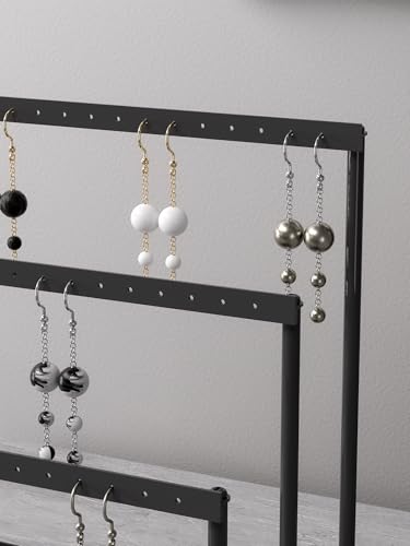 3 Tier Jewelry Earring Organizer Holder,Large And Small Stud Earring Tabletop Storage Display Stand For Girls,Hanging Dangle Earring Towers For Selling,Jewelry Rack For Vendors (Black)