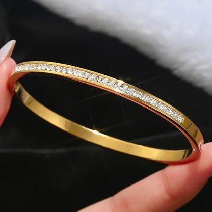 Bangle Bracelet Set for Women Stackable No Tarnish 18K Gold Plated Stainless Steel Dainty Gold Bangle Bracelets - color: Style 4