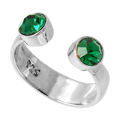 Sterling Silver Birthstone Colors Crystal Toe Ring for Women Open Top Midi Ring Knuckle Ring Adjustable sizes 2 to 4 - style: Emerald Green