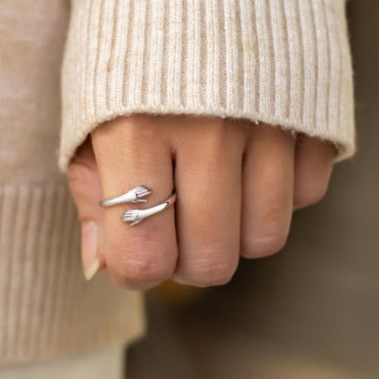 Granddaughter Daughter Hug Ring For Hope Rings, Stainless Steel Inspirational Jewelry Engraved Always With You Love You Forever Message Adjustable Non Tarnish Jewelry Birthday Gift Card - color: LYF(Flower Card)