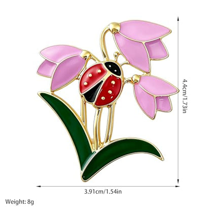 Nature Inspired Tulip Ladybug Enamel Lapel Pin Delicate Floral Brooch Creative Women Fashion Jewelry for Dress Scarf Suit Bag Clothing Accessories Gift - color: Pink