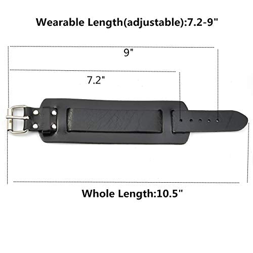 Jovivi Cutom Leather Bracelet - Personalized Punk Men Women Black Brown Wide Genuine Leather Wrap Cuff Bangle Bracelet Belts Wistband, Adjustable 7.2"-9" - color: A:Black(Non-Engraving)