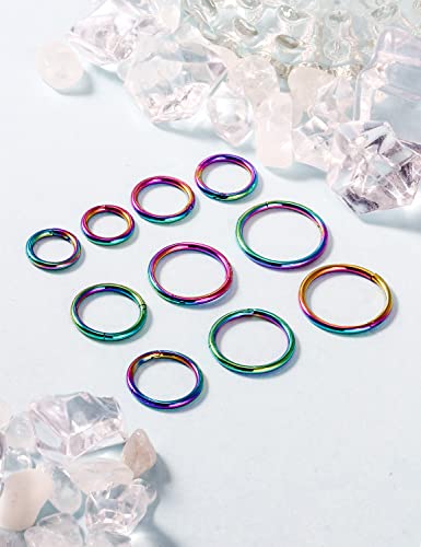 Vsnnsns 14G 16G Septum Nose Rings Hoops Lip Ring Piercing Jewelry 316L Surgical Steel Hinged Segment Clicker Cartilage Tragus Helix Conch Rook Daith Lobe Earrings Hoops Piercing Jewelry for Women Men - color: 14G-Rainbow