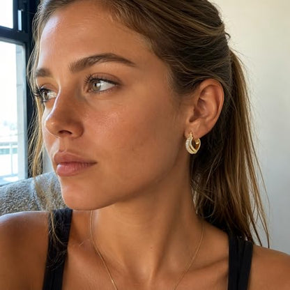 Gold Silver Huggie Hoop Earrings for Women 18K Gold & Sterling Silver Plated Cubic Zirconia Hoop Earrings Double Hoops Earrings Hypoallergenic Non Tarnish Earings Jewelry Gift - color: Gold-A