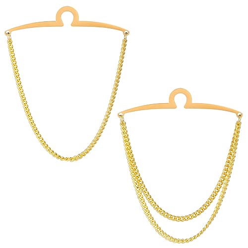 2pcs Set Men's Tie Chain Necktie Tie Clips Link Chain Gift Box - style: 2pcs Gold