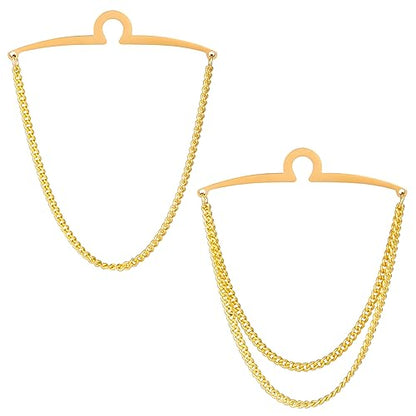 2pcs Set Men's Tie Chain Necktie Tie Clips Link Chain Gift Box - style: 2pcs Gold