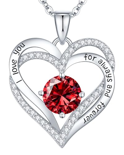 CDE S925 Silver Engraved Forever Love Heart Birthstone Necklaces for Women | 5A CZ,Hypoallergenic,Nickel-Free & Lead-Free Pendant,Anniversary Christmas Wedding Birthday Gift for Wife Girlfriend - color: 01/07-Jan/July, style: White Gold Plated