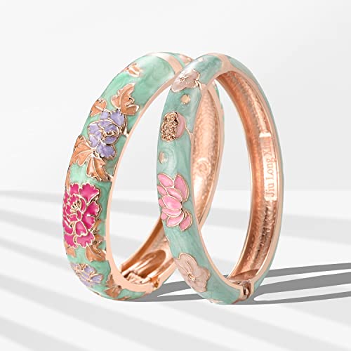 UJOY Cloisonne Chinese Panda Bracelets-Plated Gorgeous Handcrafted Gifts Enamel Bangles Set for Women 55C43 - color: C48-Flower-Light Green