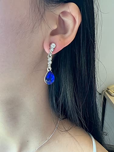 4 Pieces Fashion Teardrop Crystal Rhinstone Pendant Necklace Earring Bracelet Jewelry Set for Women Lady Wedding Birthday Party Prom Gifts - color: Royal Blue