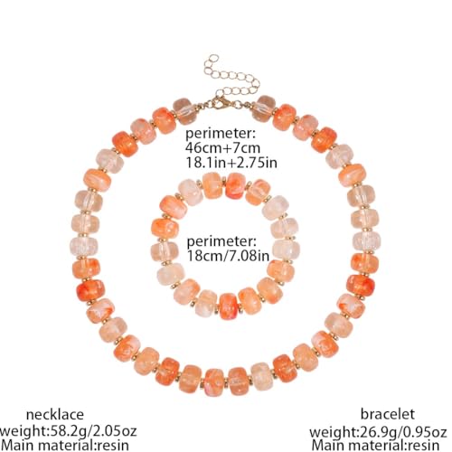 KOSMOS-LI Colorful Beaded Necklace for Women Unique Resin Beads Choker Necklaces Boho Statement Chunky Necklace Summer Vacation Jewelry - color: melon red