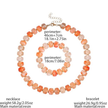 KOSMOS-LI Colorful Beaded Necklace for Women Unique Resin Beads Choker Necklaces Boho Statement Chunky Necklace Summer Vacation Jewelry - color: melon red