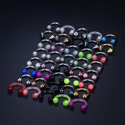 Vsnnsns 14G 16G 18G Septum Rings Piercing Jewelry 316L Stainless Surgical Steel Horseshoe Septum Nose Rings Snake Bite Lip Ring Daith Rook Earrings Smiley Piercing Jewelry for Women Men 8MM 10MM 12MM - color: 14G-8MM Mix Color