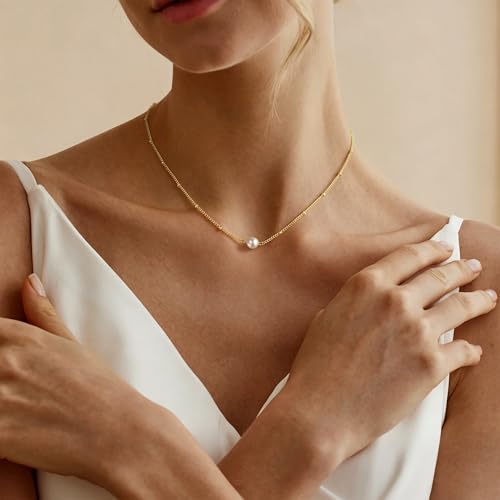 Gold Pearl Necklaces for Women - White Pearls Jewelry Gifts Wedding Bride Bridesmaid Jewelry - color: Gold-Single Pearl Satellite