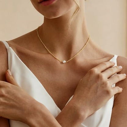 Gold Pearl Necklaces for Women - White Pearls Jewelry Gifts Wedding Bride Bridesmaid Jewelry - color: Gold-Single Pearl Satellite