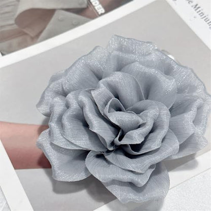 Flash Camellia Flower Brooch Pin for Women Men Elegant Texture Fabric Dahlia Rose Floral Brooches Lapel Pins Dainty Wedding Holiday Party Costume Dress Accessories Jewelry - color: Light Grey