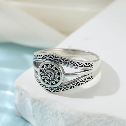 Boho Turquoise Ring for Women Sterling Silver Western Style Statement Ring Bohemian Jewelry Gifts - style: Sunflower