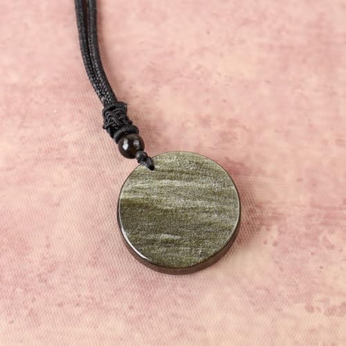 Anjiucc Natural Gemstone Tree of Life Black Obsidian/Golden Obsidian Pendant Necklace for Male and Female Necklace - color: Gold Sheen Obsidian