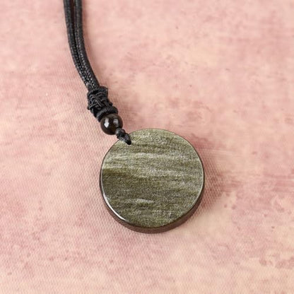 Anjiucc Natural Gemstone Tree of Life Black Obsidian/Golden Obsidian Pendant Necklace for Male and Female Necklace - color: Gold Sheen Obsidian