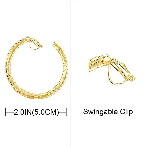 YOQUCOL 5CM(2.0IN) Golden Swingable Clip On Hoop Earrings for Women Non Pierced Ears Hoop Earrings - color: D