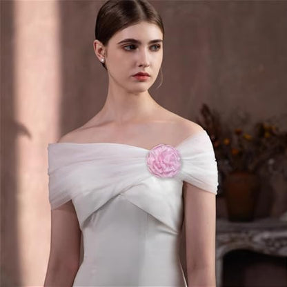 9cm Wedding Fabric Flower Brooch Pin Hair Clip for Women Men Elegant Big Camellia Rose Floral Brooches Lapel Pins Dainty Holiday Party Costume Dress Accessories Jewelry - color: Fushia